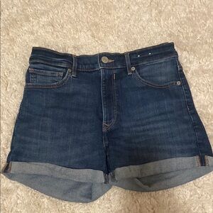 Express midi high rise jean shorts